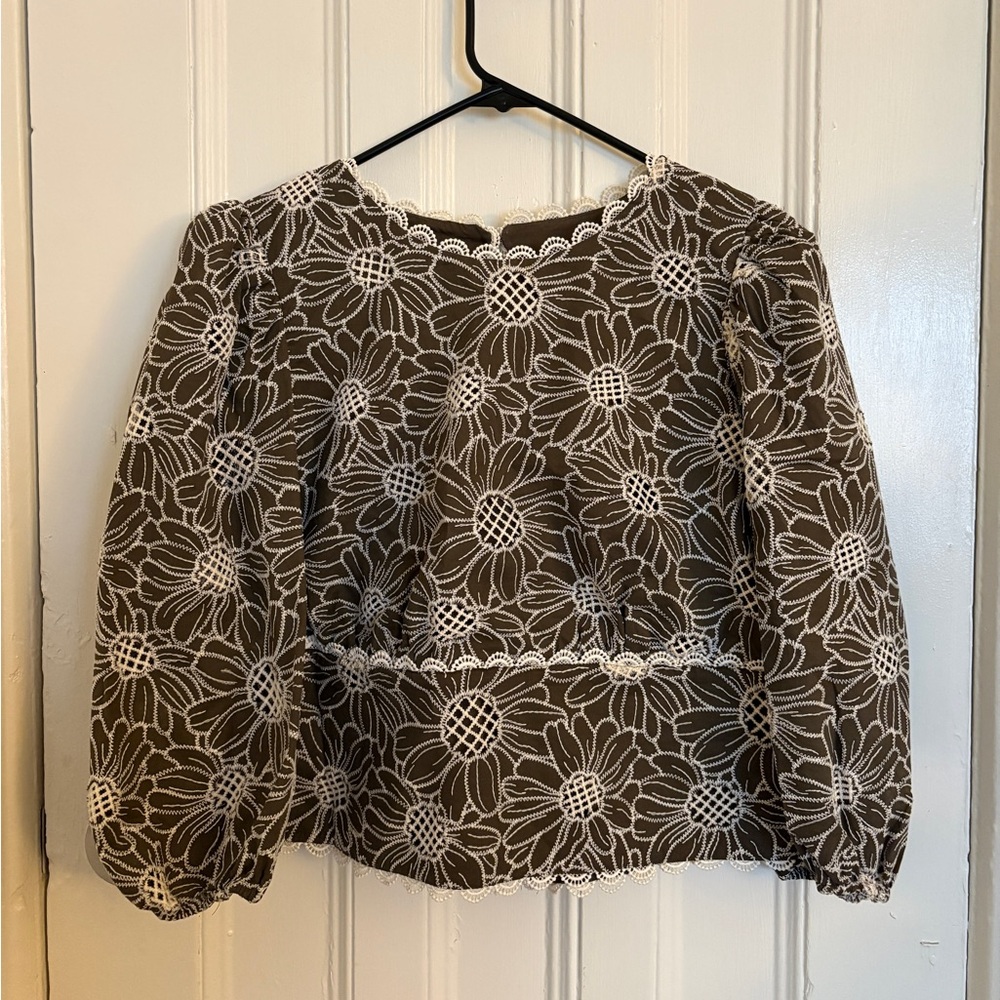 NWT Floral Embroidered Green-Brown Backless Top